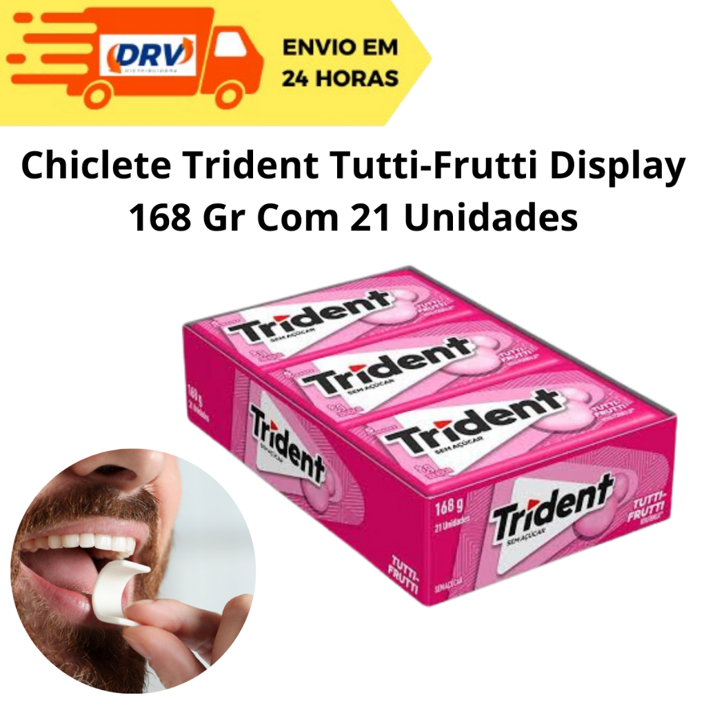 Chiclete Trident Tutti-Frutti Display 168 Gr com 21 Unidades - Chiclete Trident Tutti Frutti