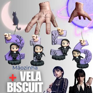 Vela Temática Wandinha Biscuit Vandinha Familia Adams Topo Bolo Aniversário em Oferta na Shopee