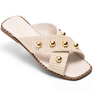 Sandália Feminina Lumiss Rasteira Confortável Juta Esfera Bico Quadrado em Oferta na Shopee
