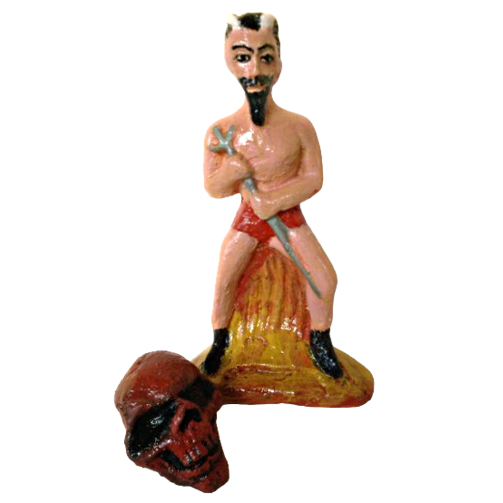 Imagem Exu Lucifer Com Crânio de Caveira Vermelho Artesanato de Gesso
