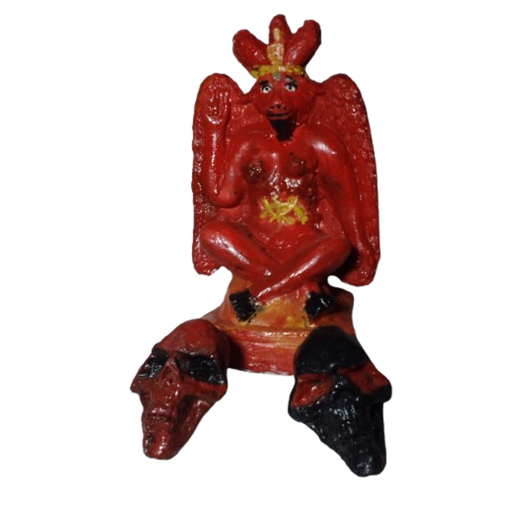 Kit Imagem Demônio Belzebuth Com Caveiras Preto Vermelho Estátua Exu Belzebu