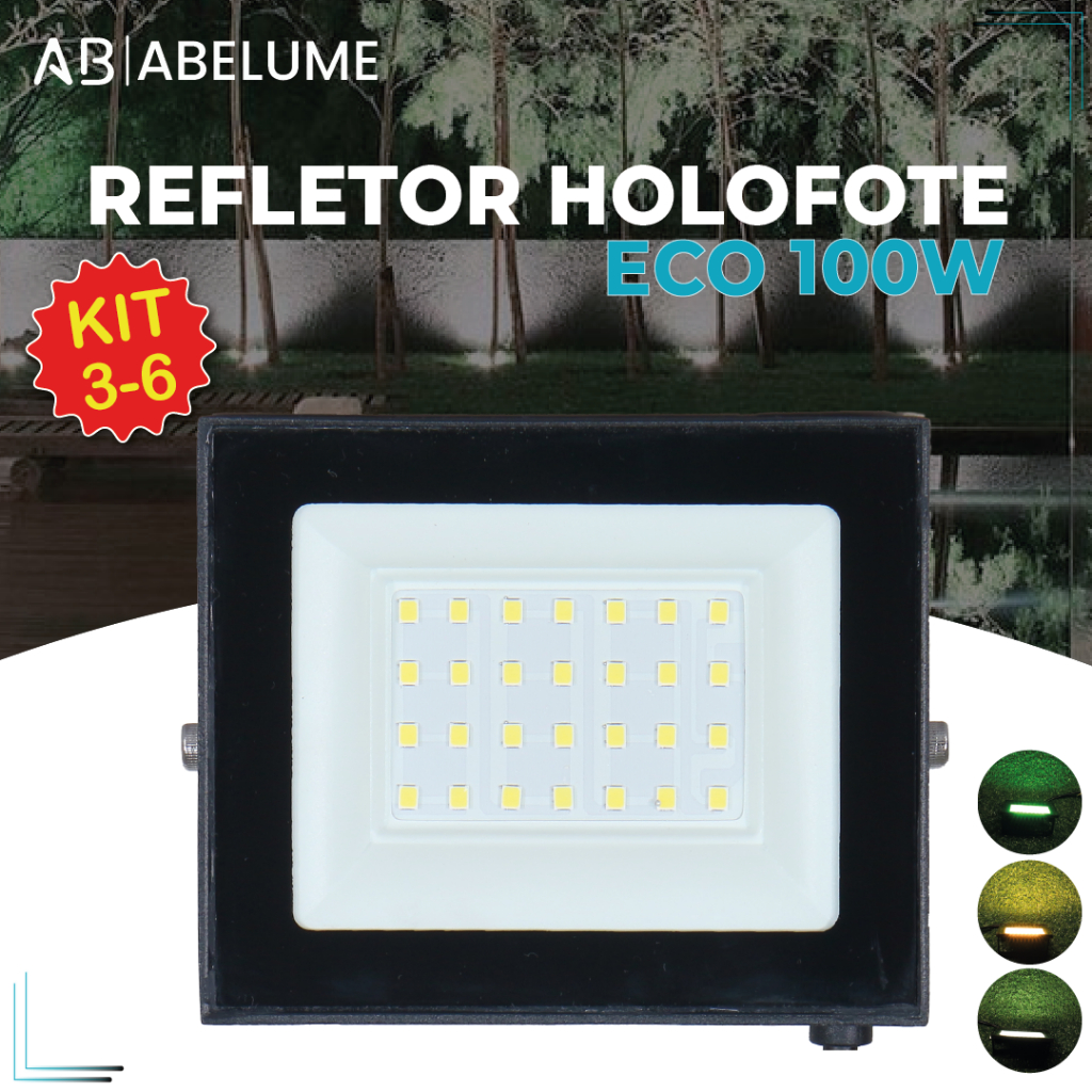 Kit 6 Refletor Led ECO 100W Branco Frio | Branco Quente | Verde IP65 Luz Econômica Bivolt 110-220V em Oferta na Shopee