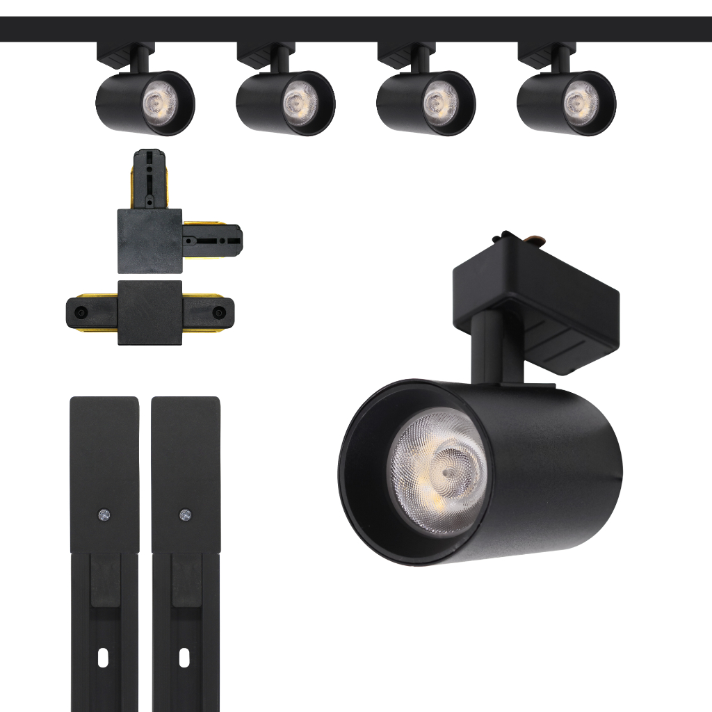 Kit Trilho Eletrificado 2 Metros Preto + 4 Spots Led 20w