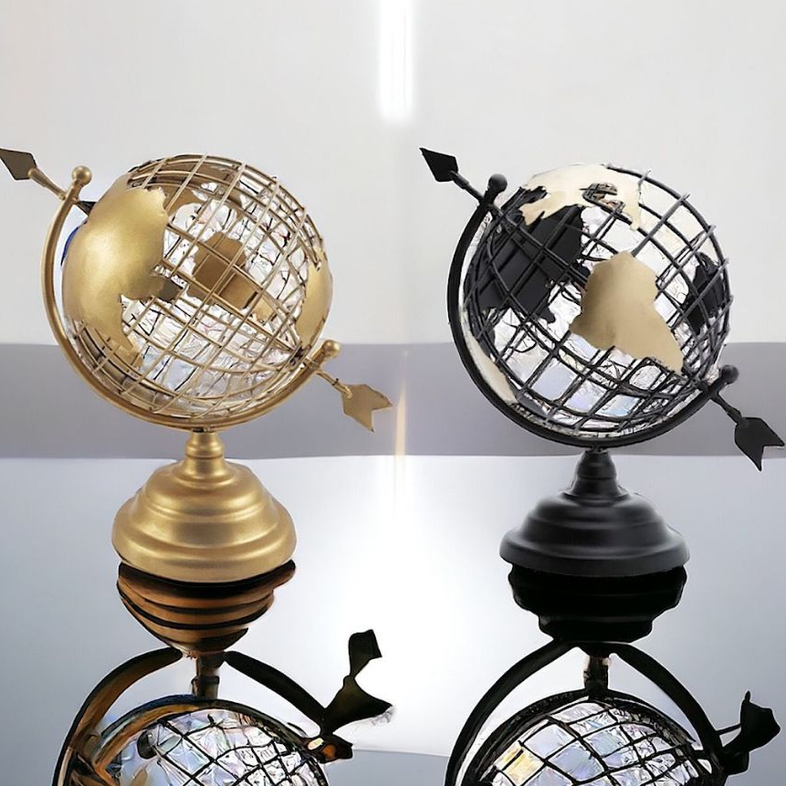 Globo Terrestre Giratório Enfeite Preto Dourado Luxo 30cm Educativo