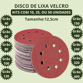 Kit Disco Lixa Velcro 125mm Aço Ferro Madeira Tinta 10 25 ou 50 unidades Grãos 40 60 80 100 120 150 180 240 320 400 em Oferta na Shopee