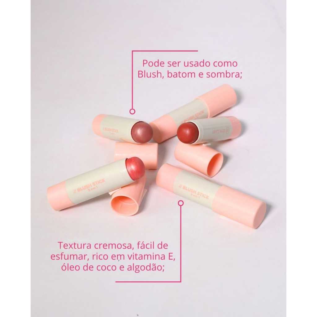 Base Stick 3 em 1 Miss Lary - Corretivo, Contorno e Base/ Blush stick 3 em 1 Miss Lary - Blush, batom e sombra