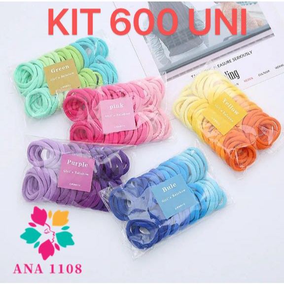 ANA1108 KIT 600 Unidades Xuxinha Elástico de Cabelo Xuxinha Criança Adulto Rabicó-Grande