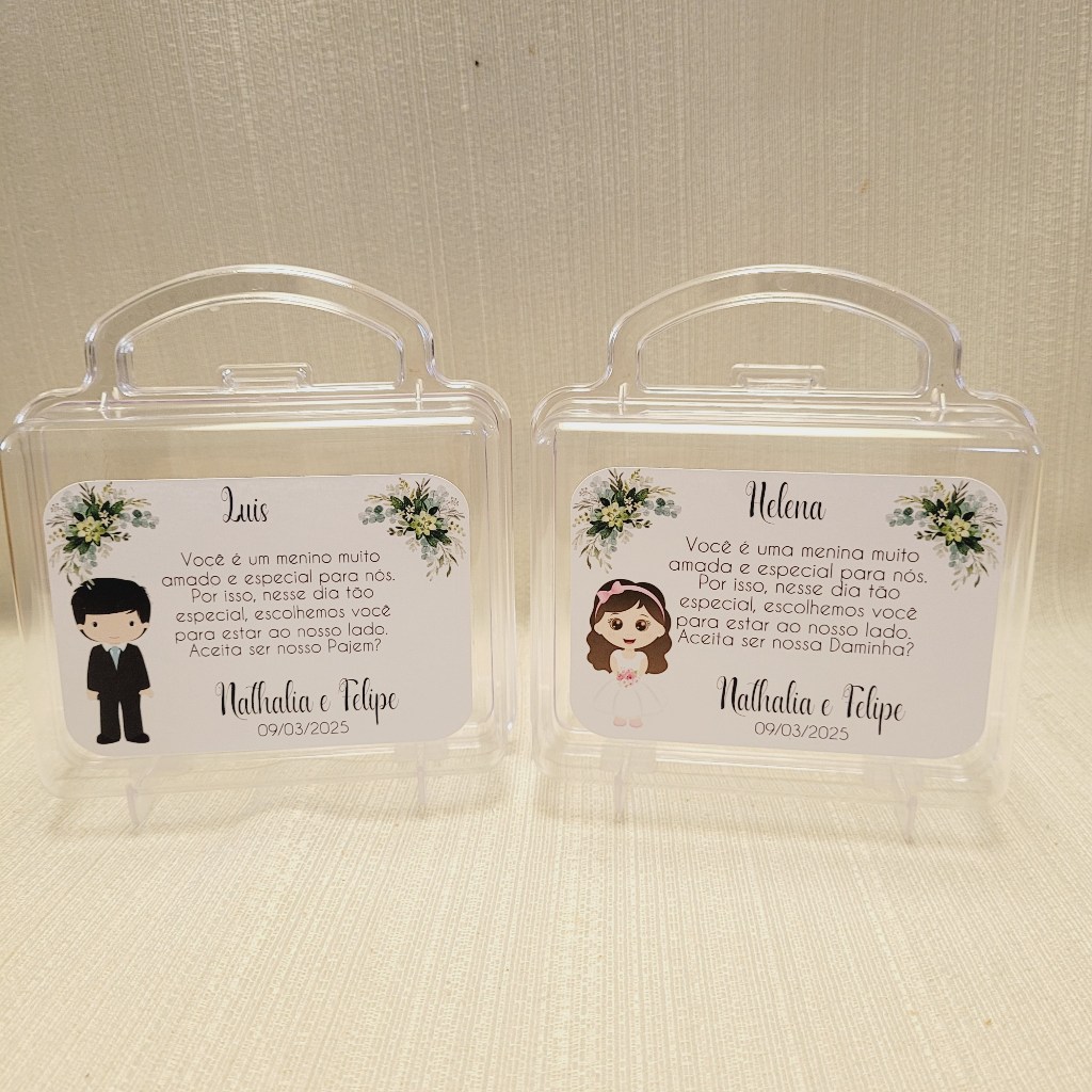 Convite Daminha, Pajem, Florista, Segurança -  Convite infantil casamento, maletinha transparente em Oferta na Shopee