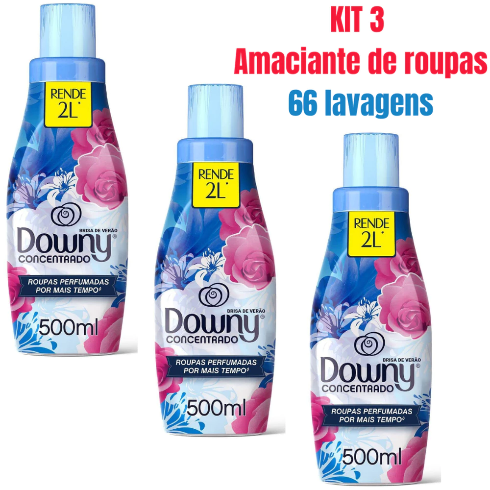 KIt 3 Amaciante Downy Brisa de Verão Concentrado 500ml - Rende até 22 Lavagens Cada