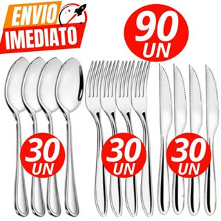 Kit 90 Peças Talheres 100% Inox 30 Garfo 30 Faca 30 Colher Premium Casa Cozinha Buffet Restaurante Banquete Qualidade em Oferta na Shopee