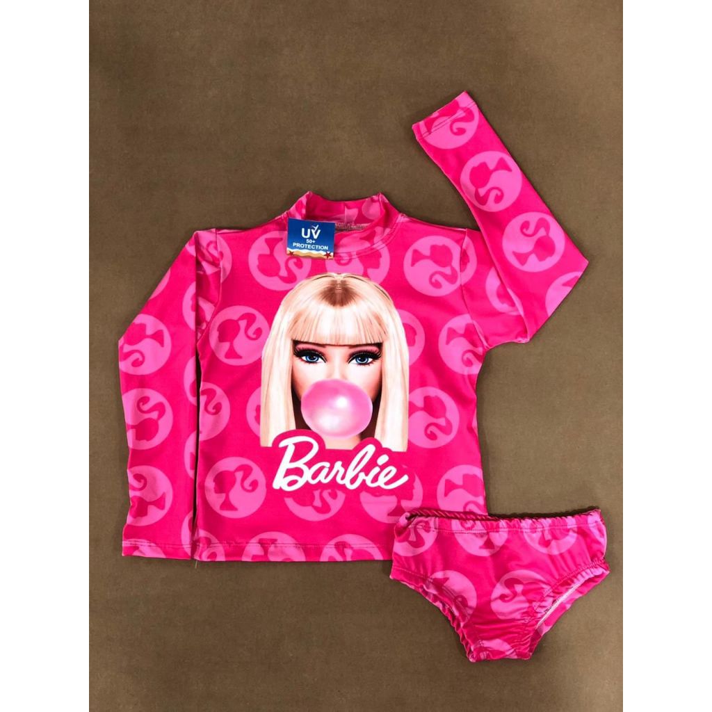 conjunto Kit Sunga Infantil + Blusa com Proteção Solar Manga Longa UV50 Menina e Menino Roupa de Praia e Piscina Barbie