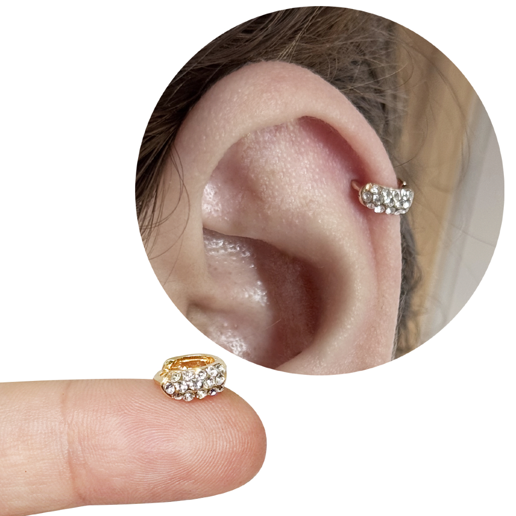 Piercing Argola Folheada a Ouro Cravejado 6mm Hélix Cartilagem em Oferta na Shopee