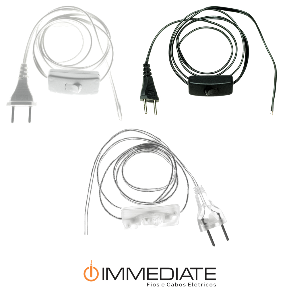 Rabicho C/ Interruptor Abajur 1,50 Metro Branco, Preto ou Cristal + Tomada em Oferta na Shopee