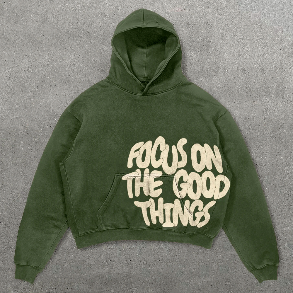 Moletom Masculino Feminino Unissex "Focus on the Good Things" Y2K Streetwear Canguru