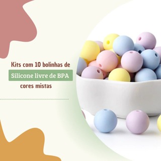 Contas bolinhas de silicone de 12mm livre de bpa - CORES MISTAS - Kit com 10 em Oferta na Shopee