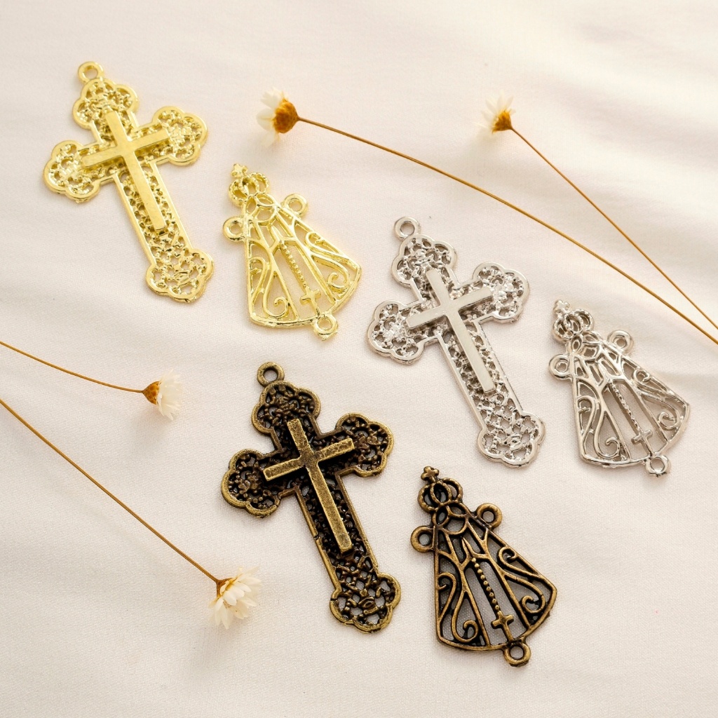 Crucifixos + Entremeios Nossa Senhora Aparecida Ouro Velho Prata e Dourado Para Terço em Oferta na Shopee