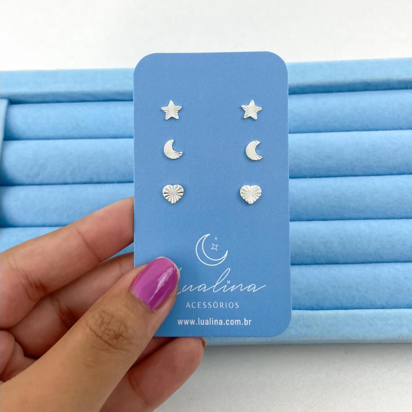 Trio Céu Diamantado - Brincos Banhado a Prata