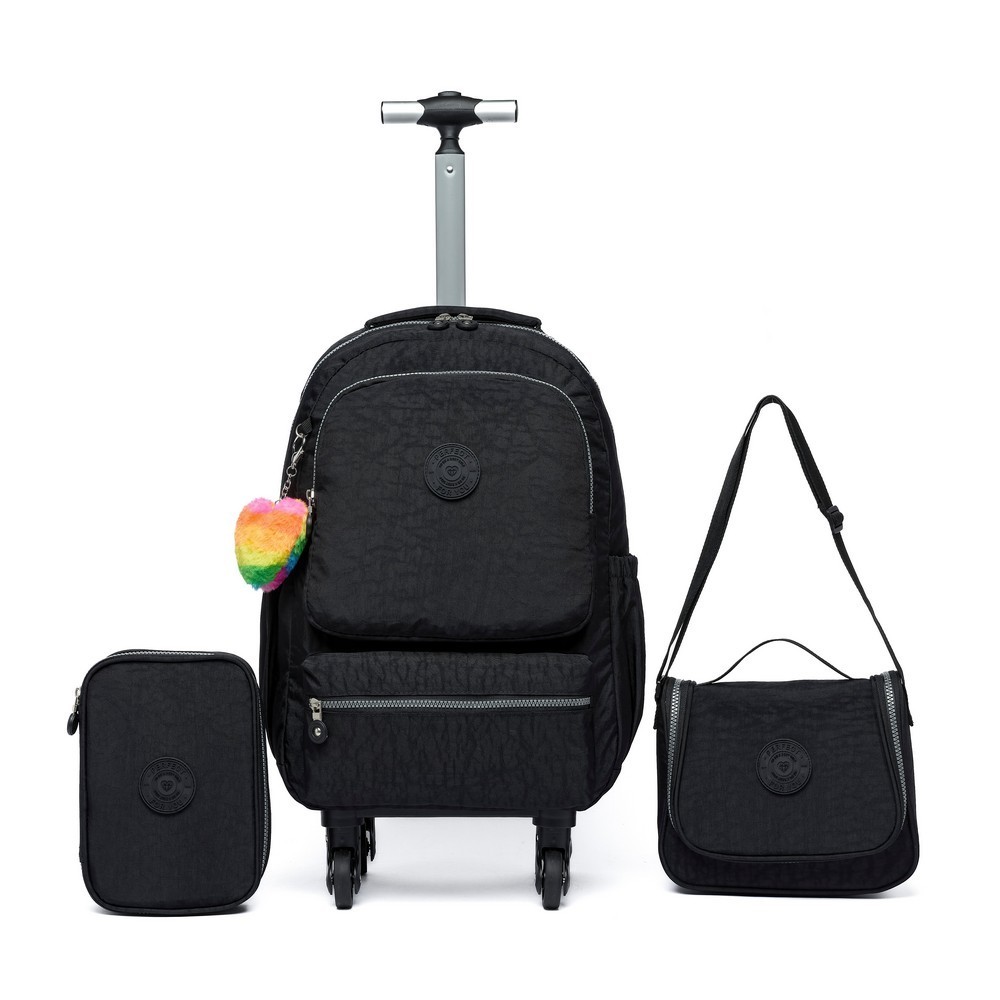 Kit Mochila Bolsa De Rodinhas Com Lancheira e Estojo Reforçada Espaçosa Escolar - Baby & Kids Fashion