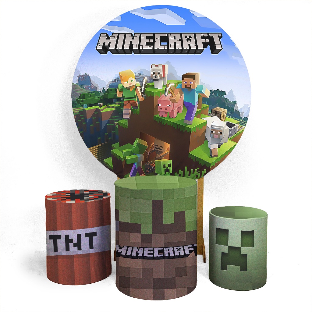 Painel Redondo E Capas De Cilindro Sublimados Minecraft em Oferta na Shopee