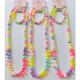 Kit 2 com Colar e Pulseira Infantil Flor Borboleta e Laço de Miçangas Pérola Bijuterias em Oferta na Shopee