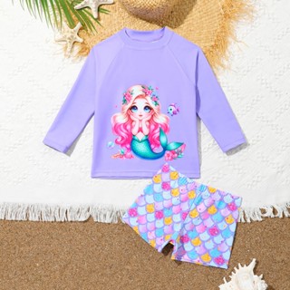 NB VEST Conjunto de Praia Infantil com Estampa de Sereia e Detalhes Charmosos 2024 B3122 em Oferta na Shopee