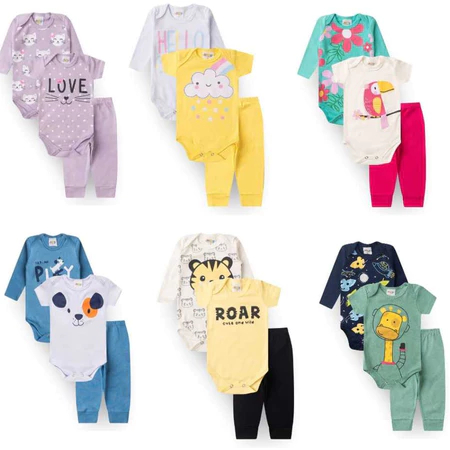 kit 15 peças body bebê manga curta longa calça menino masculino menina feminino masculino P ao GG estampadas Sortidas