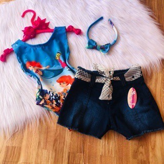 Conjunto Bodys Menina Infantil Temático Fundo do Mar + Short