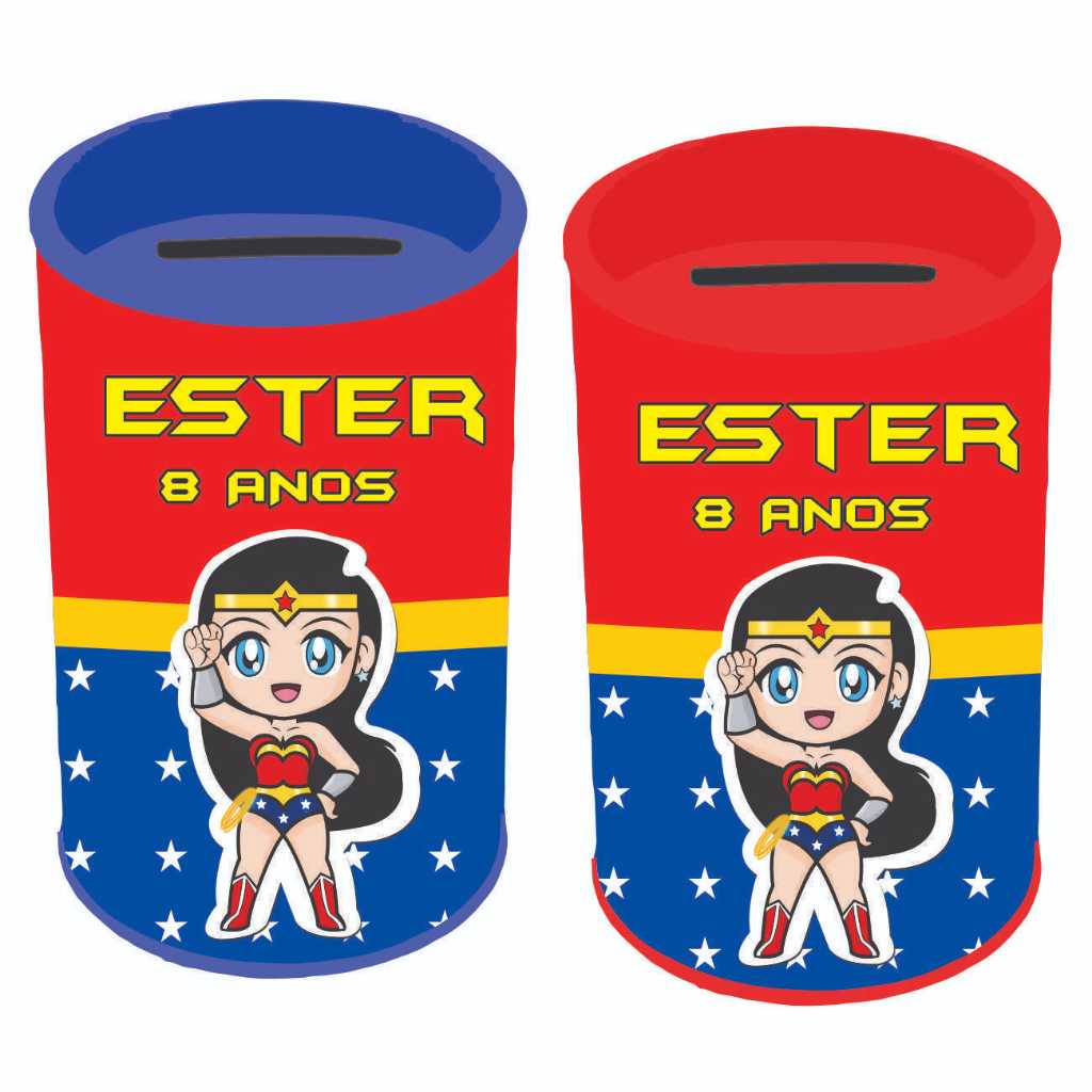 Lembrancinha de Aniversario Mulher Maravilha Pequena - Cofrinho Personalizado