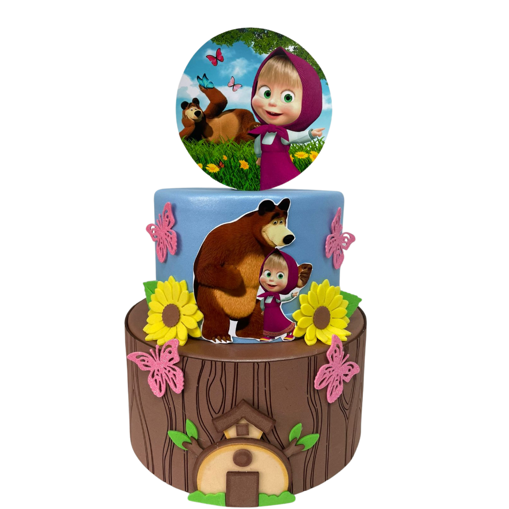 BOLO FAKE MASHA E O URSO TRONCO em Oferta na Shopee