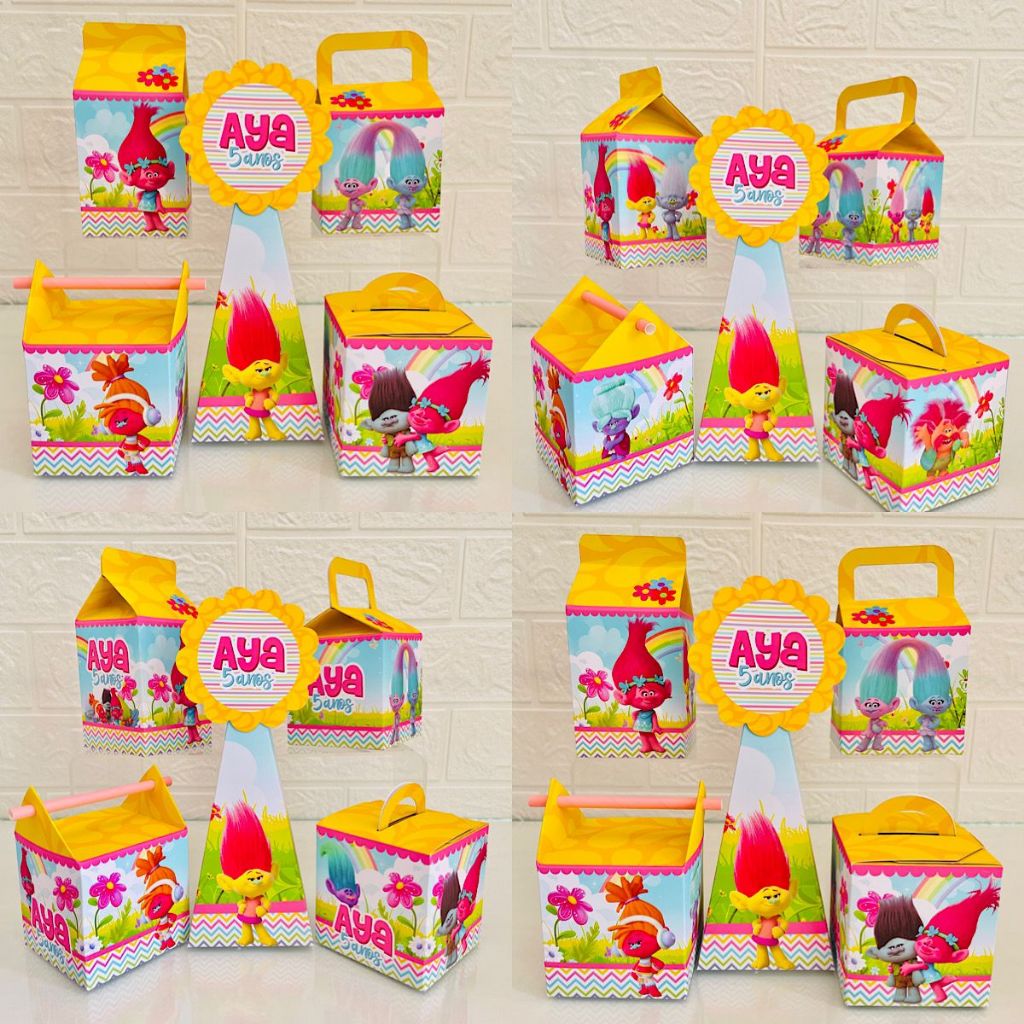 Kit personalizado Trolls, caixinha trolls, lembrancinha trolls, kit festa trolls (pegue e monte)
