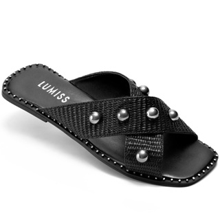 Sandália Rasteira Feminina Lumiss Bico Quadrado Juta Esfera Confortável Preto em Oferta na Shopee