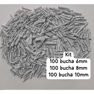 Bucha oca Tijolo furado Branca com 300 unidades ( 100 bucha 6mm, 100 bucha 8mm 100 bucha 10mm )
