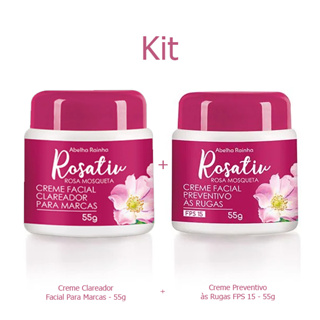 Kit Creme Preventivo às Rugas Facial Abelha Rainha Rosativ FPS15 + Creme Clareador Facial para Marcas 55g Rosavit em Oferta na Shopee