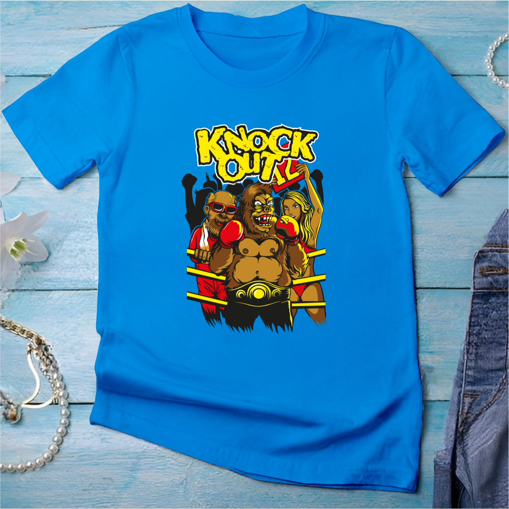 Camiseta Knock out Gorila 100% Algodão Estilo de rua Streetwear Camisa