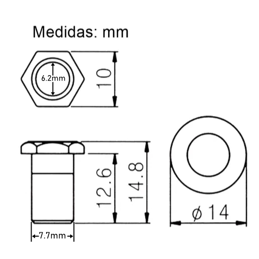 Bucha para Tarraxa Blindada Violão Viola Guitarra  c/ Parafuso 6un.