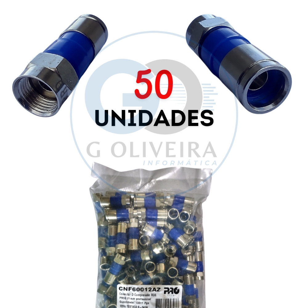 Conector Rg6 De Compressão Profissional para Cabo Coaxial 50 unidades - Proeletronic