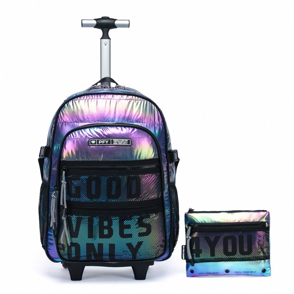 Kit Mochila de Rodinhas Feminina Escolar Juvenil com Estojo Reforçada, Confortável - Perfect For You