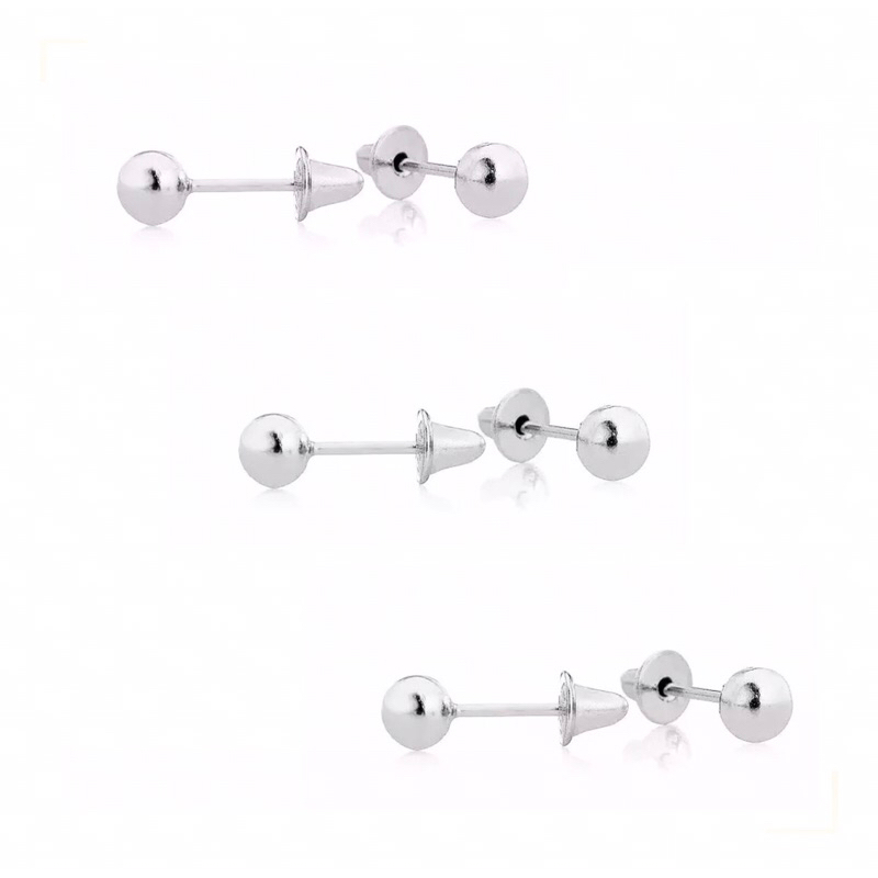 Kit 3 pares  Brinco bola bolinha 2,5mm Prata925 Tarraxa baby Maternidade segundo furo
