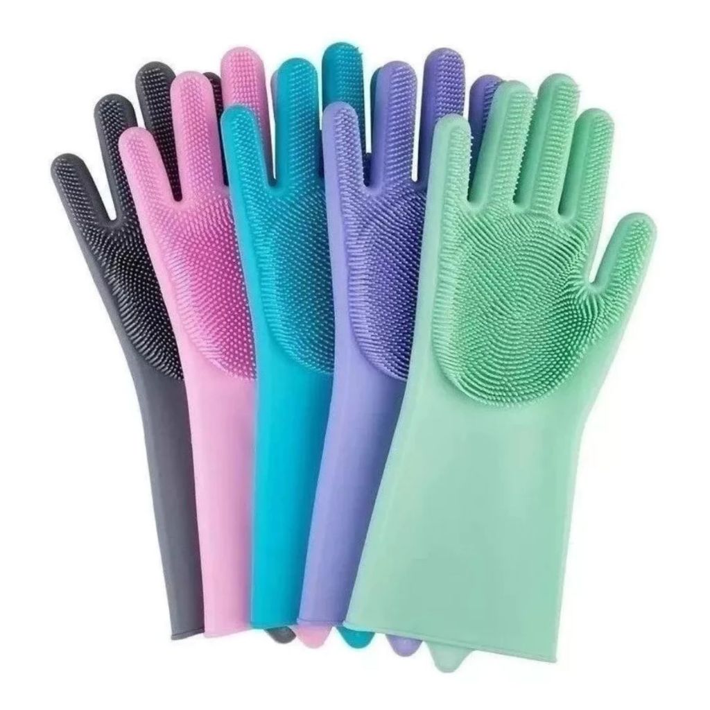 Par de Luva De Silicone Esponja Lava Louça Carro Cozinha Pet Mágica Multiuso