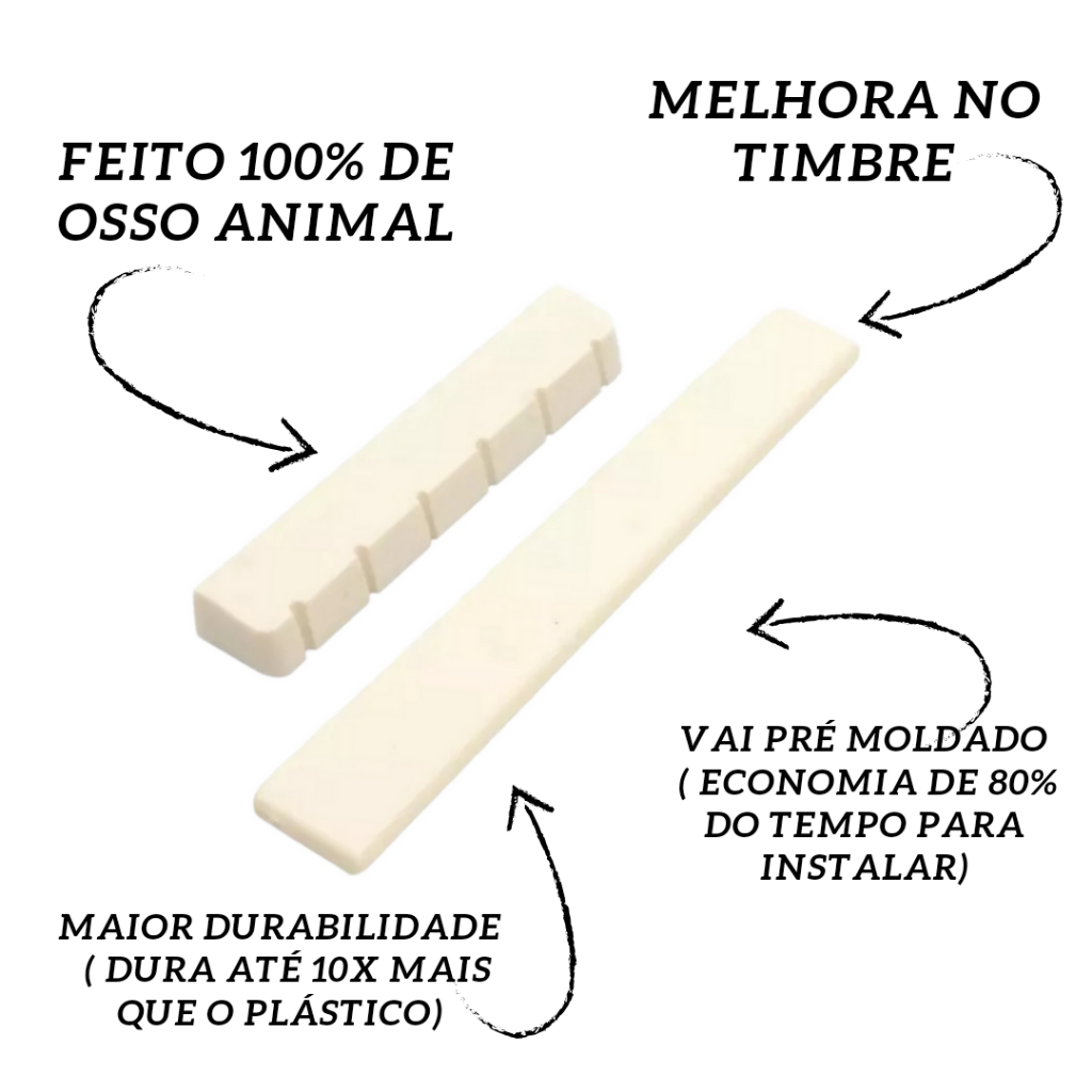 Pestana nut 52mm + rastilho 80mm 100% osso animal para violão violao classico nailon