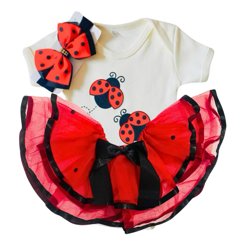 Body de Bebe Joaninha Temático Mesversário Fantasia