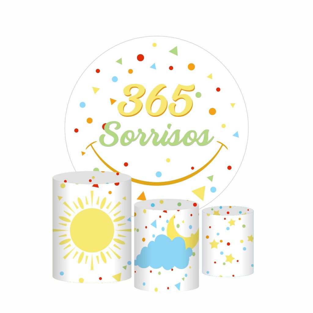 Kit Painel de Festa + Trio Capas Cilindro 365 Motivos Para Sorrir em Oferta na Shopee