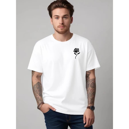 Camiseta Unissex Rosa Flor Peito Gráfico Floral Homme Casual Confortável 100% Algodão