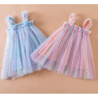 Vestido Luxo cor arco-íris sem mangas para bebês, vestidos infantis, roupas de aniversário, 1 a 5 anos, verão em Oferta na Shopee