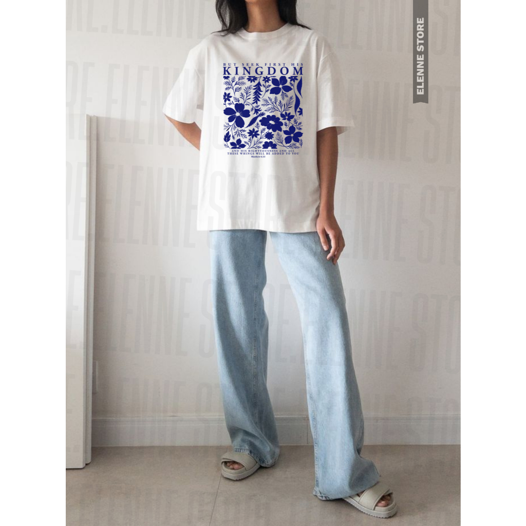 Camiseta Flores 100% Algodão Blusa Feminina Estampa Religiosa Mateus 6:33 but seek first his kingdon Floral