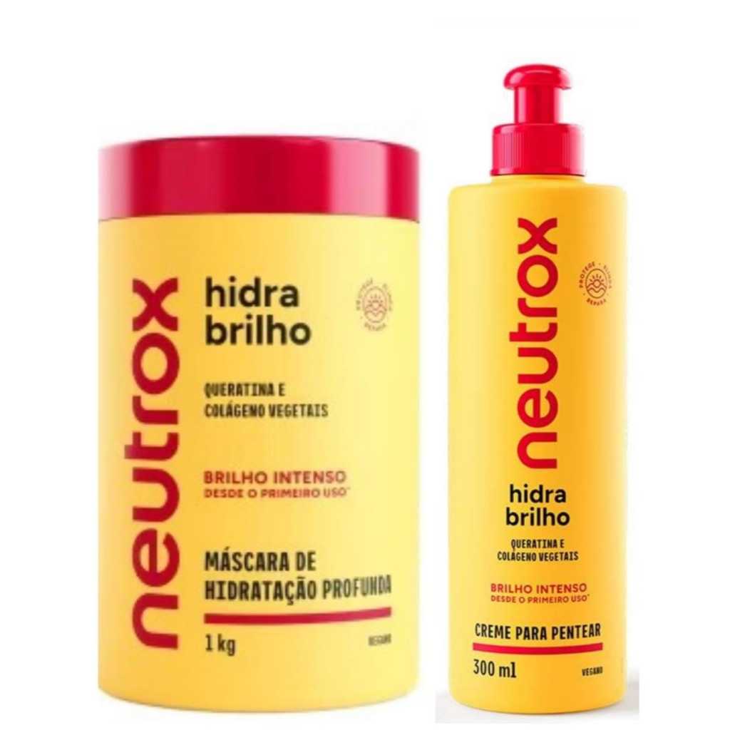 KIT NEUTROX HIDRA BRILHO MÁSCARA 1KG + PENTEAR 300ML NOVA EMBALAGEM