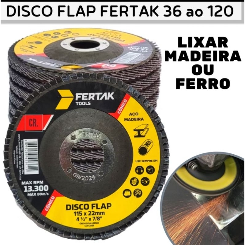 kit 10 un Disco de Lixa Flap  4.1/2  Ferro Madeira Lixadeira Esmilheradeira Fertak