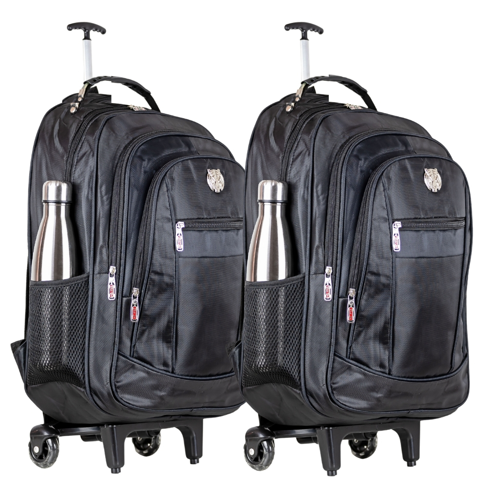 Kit Mochila Carrinho Rodinha Masculina Feminina Infantil Impermeável Escolar Notebook Reforçada Alça Cabo de Aço USB