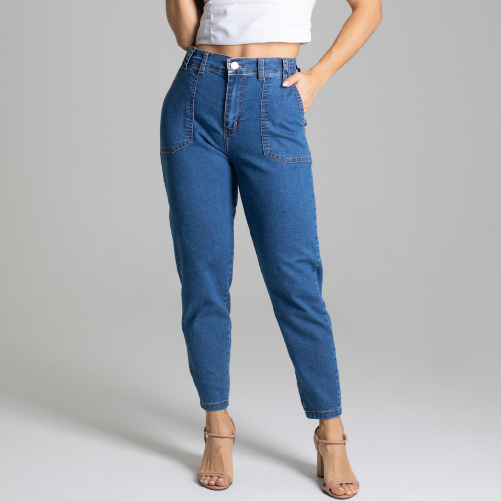 Calça Jeans Feminina Mom Sawary Original Cintura Alta Lycra Elastano Moda Feminina Roupas Femininas