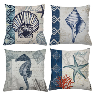 KIT 4 CAPAS DE ALMOFADAS DECORATIVAS OCEANO FUNDO DO MAR CONCHA OSTRA - TAMANHO 45X45 em Oferta na Shopee